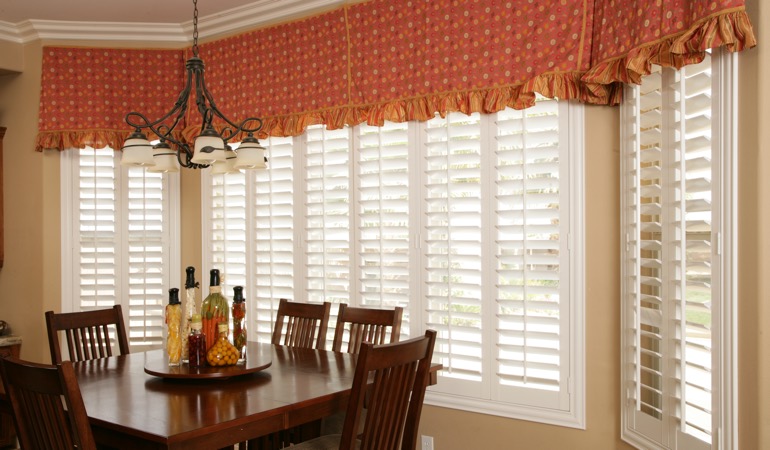 White shutters in San Antonio dining room.